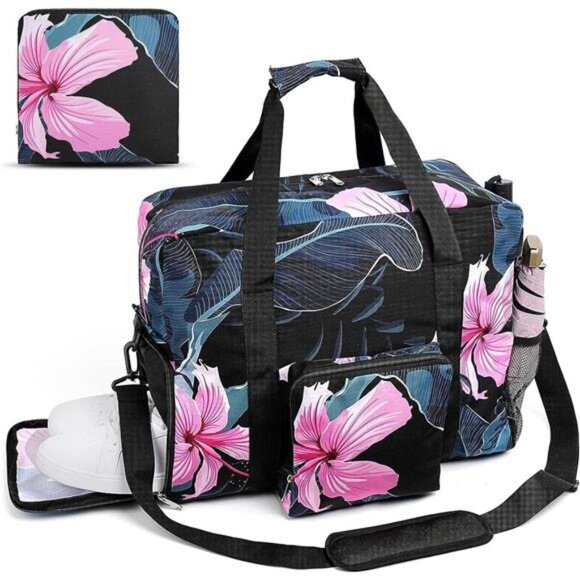 Tropical Floral Print Sports Travel Tote‎ Bag Weekender Duffle Gym Crossbody Bag - Picture 1 of 7